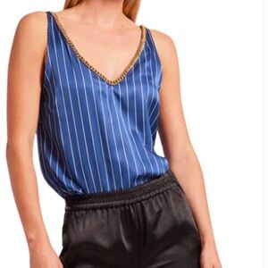 NWT Generation Love DALLAS CHAIN TANK Oxford White Blue Pinstripes Stripe M